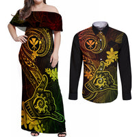 Hawaii Couples Matching Off Shoulder Maxi Dress and Long Sleeve Button Shirts Shaka Tattoo Mix Polynesian Plumeria Reggae Version LT14 Reggae - Polynesian Pride