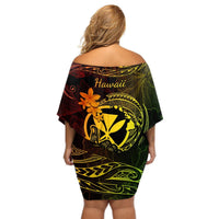 Hawaii Off Shoulder Short Dress Shaka Tattoo Mix Polynesian Plumeria Reggae Version LT14 - Polynesian Pride