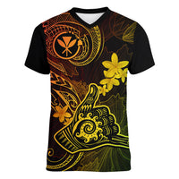 hawaii-women-v-neck-t-shirt-shaka-tattoo-mix-polynesian-plumeria-reggae-version