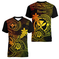 hawaii-women-v-neck-t-shirt-shaka-tattoo-mix-polynesian-plumeria-reggae-version
