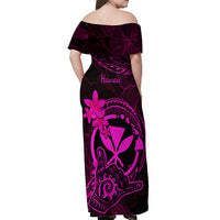 Hawaii Off Shoulder Maxi Dress Shaka Tattoo Mix Polynesian Plumeria Pink Version LT14 - Polynesian Pride
