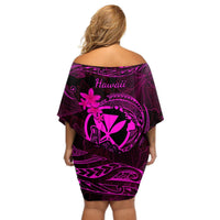 Hawaii Off Shoulder Short Dress Shaka Tattoo Mix Polynesian Plumeria Pink Version LT14 - Polynesian Pride