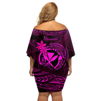 Hawaii Off Shoulder Short Dress Shaka Tattoo Mix Polynesian Plumeria Pink Version LT14 - Polynesian Pride