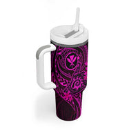 Hawaii Tumbler With Handle Shaka Tattoo Mix Polynesian Plumeria Pink Version LT14 - Polynesian Pride