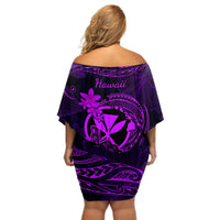 Hawaii Off Shoulder Short Dress Shaka Tattoo Mix Polynesian Plumeria Purple Version LT14 - Polynesian Pride