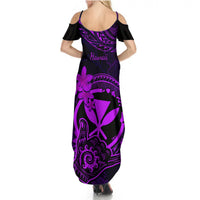 Hawaii Summer Maxi Dress Shaka Tattoo Mix Polynesian Plumeria Purple Version LT14 - Polynesian Pride