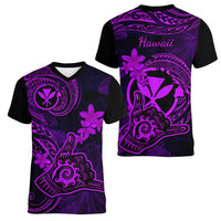 hawaii-women-v-neck-t-shirt-shaka-tattoo-mix-polynesian-plumeria-purple-version