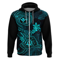 Hawaii Hoodie Shaka Tattoo Mix Polynesian Plumeria Turquoise Version LT14 Zip Hoodie Turquoise - Polynesian Pride