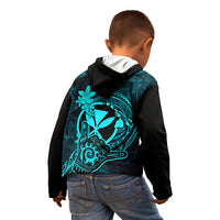 Hawaii Kid Hoodie Shaka Tattoo Mix Polynesian Plumeria Turquoise Version LT14 - Polynesian Pride