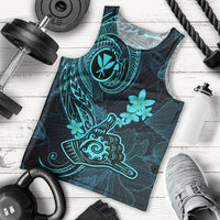 Hawaii Men Tank Top Shaka Tattoo Mix Polynesian Plumeria Turquoise Version LT14 Turquoise - Polynesian Pride