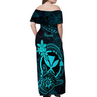 Hawaii Off Shoulder Maxi Dress Shaka Tattoo Mix Polynesian Plumeria Turquoise Version LT14 - Polynesian Pride