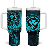 Hawaii Tumbler With Handle Shaka Tattoo Mix Polynesian Plumeria Turquoise Version LT14 One Size: 40 oz Turquoise - Polynesian Pride