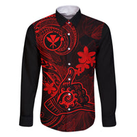 Hawaii Family Matching Mermaid Dress and Hawaiian Shirt Shaka Tattoo Mix Polynesian Plumeria Red Version LT14 Dad's Shirt - Long Sleeve Red - Polynesian Pride