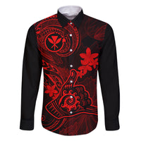 Hawaii Family Matching Puletasi Dress and Hawaiian Shirt Shaka Tattoo Mix Polynesian Plumeria Red Version LT14 Dad's Shirt - Long Sleeve Red - Polynesian Pride