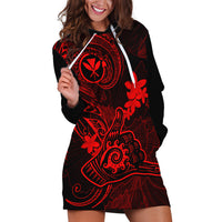 Hawaii Hoodie Dress Shaka Tattoo Mix Polynesian Plumeria Red Version LT14 Red - Polynesian Pride