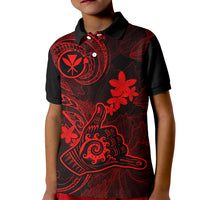 Hawaii Kid Polo Shirt Shaka Tattoo Mix Polynesian Plumeria Red Version LT14 Kid Red - Polynesian Pride