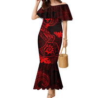 Hawaii Mermaid Dress Shaka Tattoo Mix Polynesian Plumeria Red Version LT14 Women Red - Polynesian Pride