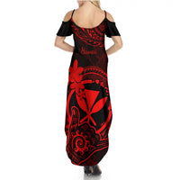 Hawaii Summer Maxi Dress Shaka Tattoo Mix Polynesian Plumeria Red Version LT14 - Polynesian Pride