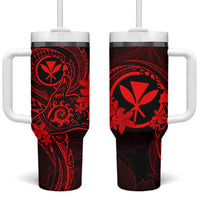 Hawaii Tumbler With Handle Shaka Tattoo Mix Polynesian Plumeria Red Version LT14 One Size: 40 oz Red - Polynesian Pride