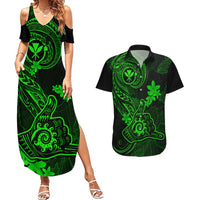 hawaii-couples-matching-summer-maxi-dress-and-hawaiian-shirt-shaka-tattoo-mix-polynesian-plumeria-green-version
