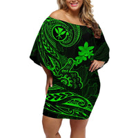 Hawaii Off Shoulder Short Dress Shaka Tattoo Mix Polynesian Plumeria Green Version LT14 Women Green - Polynesian Pride