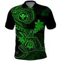 Hawaii Polo Shirt Shaka Tattoo Mix Polynesian Plumeria Green Version LT14 Green - Polynesian Pride