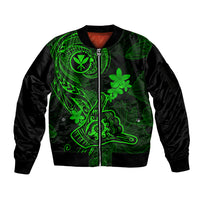 Hawaii Sleeve Zip Bomber Jacket Shaka Tattoo Mix Polynesian Plumeria Green Version LT14 Unisex Green - Polynesian Pride