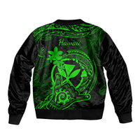 Hawaii Sleeve Zip Bomber Jacket Shaka Tattoo Mix Polynesian Plumeria Green Version LT14 - Polynesian Pride