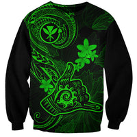 Hawaii Sweatshirt Shaka Tattoo Mix Polynesian Plumeria Green Version LT14 Unisex Green - Polynesian Pride