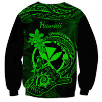 Hawaii Sweatshirt Shaka Tattoo Mix Polynesian Plumeria Green Version LT14 - Polynesian Pride