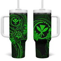 Hawaii Tumbler With Handle Shaka Tattoo Mix Polynesian Plumeria Green Version LT14 One Size: 40 oz Green - Polynesian Pride