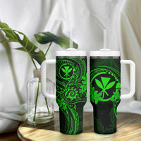 Hawaii Tumbler With Handle Shaka Tattoo Mix Polynesian Plumeria Green Version LT14 - Polynesian Pride