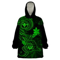 Hawaii Wearable Blanket Hoodie Shaka Tattoo Mix Polynesian Plumeria Green Version LT14 One Size Green - Polynesian Pride