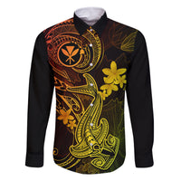 Hawaii Family Matching Long Sleeve Bodycon Dress and Hawaiian Shirt Hammerhead Shark Tattoo Mix Polynesian Plumeria Reggae Version LT14 Dad's Shirt - Long Sleeve Reggae - Polynesian Pride