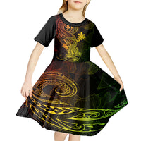 Hawaii Kid Short Sleeve Dress Hammerhead Shark Tattoo Mix Polynesian Plumeria Reggae Version LT14 - Polynesian Pride