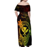 Hawaii Off Shoulder Maxi Dress Hammerhead Shark Tattoo Mix Polynesian Plumeria Reggae Version LT14 - Polynesian Pride