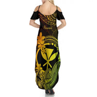 Hawaii Summer Maxi Dress Hammerhead Shark Tattoo Mix Polynesian Plumeria Reggae Version LT14 - Polynesian Pride