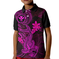 Hawaii Kid Polo Shirt Hammerhead Shark Tattoo Mix Polynesian Plumeria Pink Version LT14 Kid Pink - Polynesian Pride