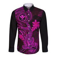 hawaii-long-sleeve-button-shirt-hammerhead-shark-tattoo-mix-polynesian-plumeria-pink-version