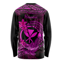 Hawaii Long Sleeve Shirt Hammerhead Shark Tattoo Mix Polynesian Plumeria Pink Version LT14 - Polynesian Pride