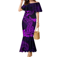 hawaii-family-matching-mermaid-dress-and-hawaiian-shirt-hammerhead-shark-tattoo-mix-polynesian-plumeria-purple-version