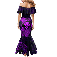 hawaii-family-matching-mermaid-dress-and-hawaiian-shirt-hammerhead-shark-tattoo-mix-polynesian-plumeria-purple-version