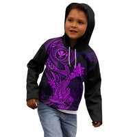 Hawaii Kid Hoodie Hammerhead Shark Tattoo Mix Polynesian Plumeria Purple Version LT14 - Polynesian Pride
