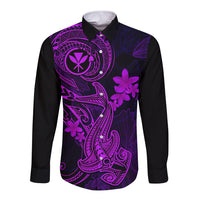 hawaii-long-sleeve-button-shirt-hammerhead-shark-tattoo-mix-polynesian-plumeria-purple-version