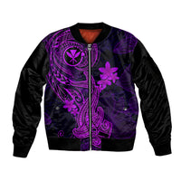 Hawaii Sleeve Zip Bomber Jacket Hammerhead Shark Tattoo Mix Polynesian Plumeria Purple Version LT14 Unisex Purple - Polynesian Pride