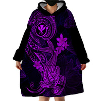Hawaii Wearable Blanket Hoodie Hammerhead Shark Tattoo Mix Polynesian Plumeria Purple Version LT14 - Polynesian Pride