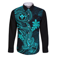 hawaii-family-matching-mermaid-dress-and-hawaiian-shirt-hammerhead-shark-tattoo-mix-polynesian-plumeria-turquoise-version