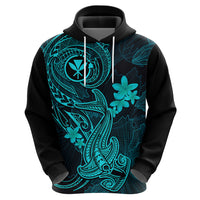 Hawaii Hoodie Hammerhead Shark Tattoo Mix Polynesian Plumeria Turquoise Version LT14 - Polynesian Pride