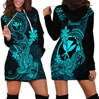 Hawaii Hoodie Dress Hammerhead Shark Tattoo Mix Polynesian Plumeria Turquoise Version LT14 - Polynesian Pride