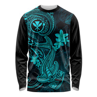 Hawaii Long Sleeve Shirt Hammerhead Shark Tattoo Mix Polynesian Plumeria Turquoise Version LT14 Unisex Turquoise - Polynesian Pride